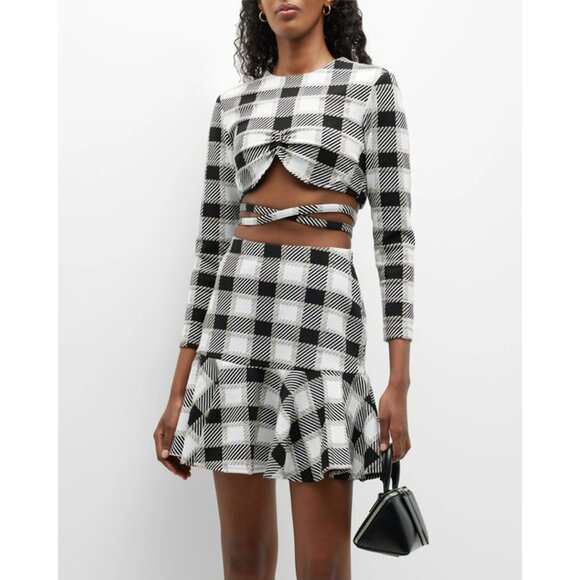 NEW Autumn Adeigbo Beverly Crop Top Black White Plaid Preppy Academia Clueless - Picture 2 of 4